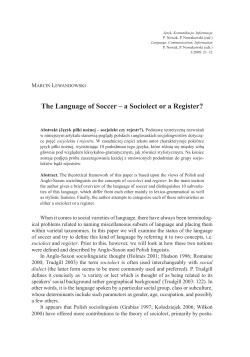 The Language of Soccer &ndash; a Sociolect or a Register?