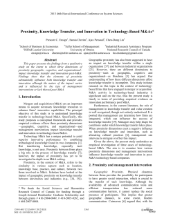 Proximity, Knowledge Transfer, and Innovation in Technology