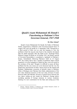 Quaid-i-Azam Mohammad Ali Jinnah`s Functioning as
