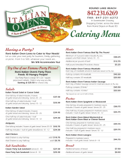 Catering Menu - Ron`s Italian Ovens