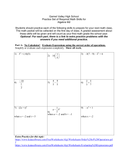 Garnet Valley High School Practice Set of Required Math Skills for