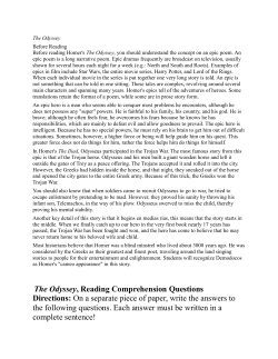 The Odyssey, Reading Comprehension Questions Directions: On a