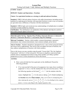 Lesson Plan Testing Lab Grade 5 Add, Subtract and Multiply Fractions
