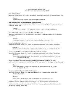 MLA Citation Style Resource Sheet: Most Commonly Used Citations