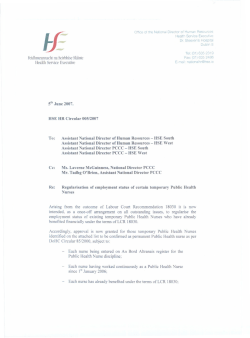 HSE HR Circular 005/2007 To: Assistant National Director of Human