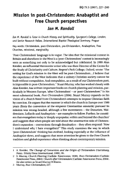 Mission in post-Christendom: Anabaptist and Free Church