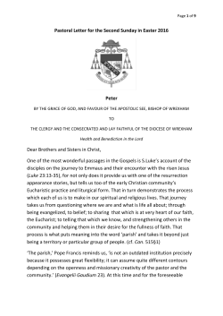 Pastoral Letter for the Second Sunday in Easter 2016 Peter Dear