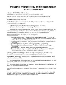 MICB 418 - Industrial Microbiology and Biotechnology