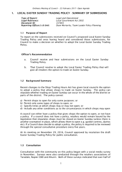 Easter Sunday Trading Summary of Submissions Report