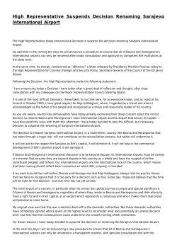 High Representative Suspends Decision Renaming Sarajevo