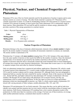 Physical, Nuclear, and Chemical Properties of Plutonium