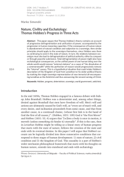 Nature, Civility and Eschatology: Thomas Hobbes`s Progress in
