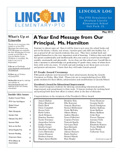 A Year End Message from Our Principal, Ms. Hamilton