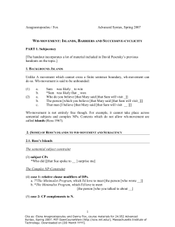 Anagnostopoulou / Fox Advanced Syntax, Spring 2007 PART 1