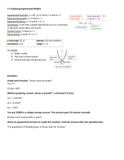 7.1 Exploring Exponential Models Exponential function: y = abx, a
