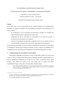 La transcription synchronis&eacute;e des corpus oraux. Un aller