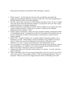 Study guide for speciation, classification, DPS, inbreeding, F