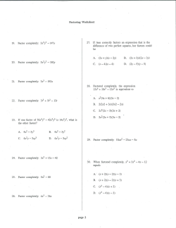 Factoring Worksheet be A. (2x + y)(x