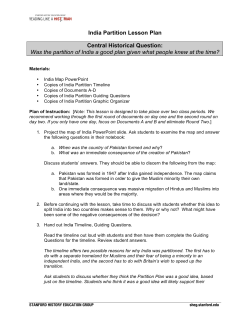India Partition Lesson Plan Central Historical Question: Was the