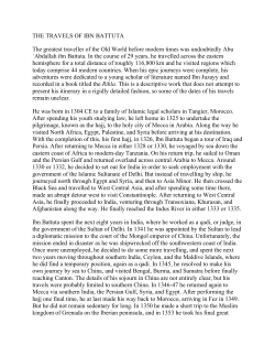 THE TRAVELS OF IBN BATTUTA The greatest traveller of the Old