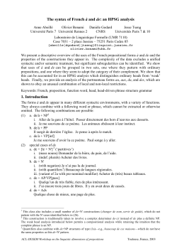 The syntax of French à and de: an HPSG analysis 1