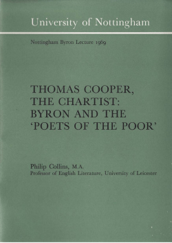 Thomas Cooper, The Chartist: Byron and the `Poets of the Poor`