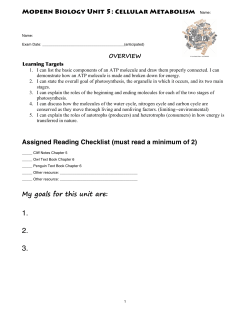 Modern Biology Unit 5: Cellular Metabolism Name