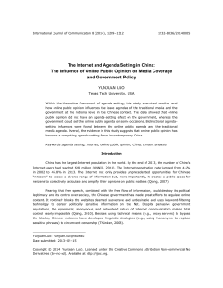 The Internet and Agenda Setting in China: The Influence of Online