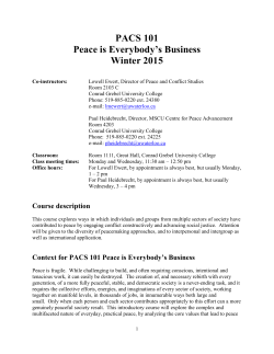 PACS 101 Peace is Everybody`s Business Winter 2015