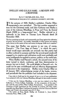 SHELLEY AND JULIUS HARE : A REVIEW AND A RESPONSE