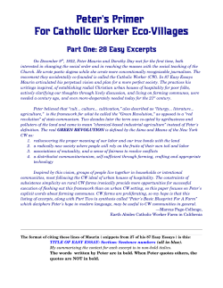 Peter`s Primer For Catholic Worker Eco-Villages
