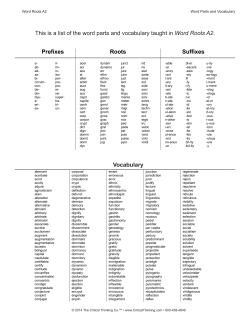 Prefixes Roots Suffixes Vocabulary Vocabulary This is a list of the