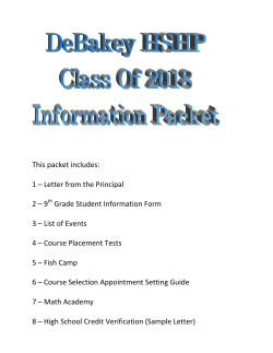 This packet includes: 1 – Letter from the Principal 2 – 9th Grade