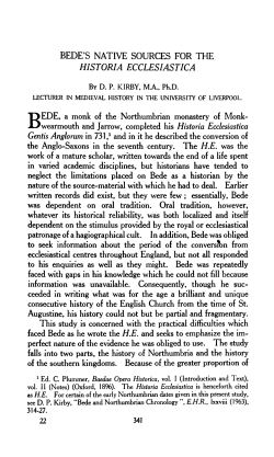 bede`s native sources for the historia ecclesiastica