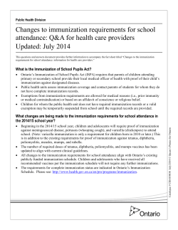 Changes to immunization requirements for school
