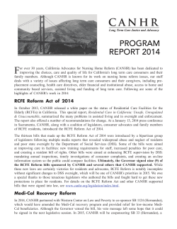 RCFE Reform Act of 2014 Medi-Cal Recovery Reform