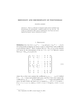 RESULTANT AND DISCRIMINANT OF POLYNOMIALS 1. Resultant