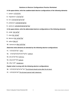 Electron Configuration Practice Worksheet 2003