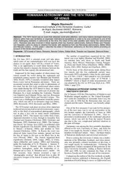 romanian astronomy and the 1874 transit of venus