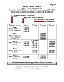 Spring 2016 Biology Tutoring Schedule Basement of Roosevelt