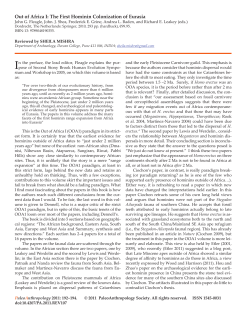 The First Hominin Colonization of Eurasia