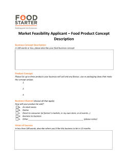 Market Feasibility Applicant &ndash; Food Product Concept