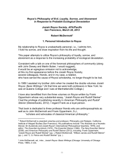 Royce`s Philosophy of Evil, Loyalty, Sorrow, and Atonement in