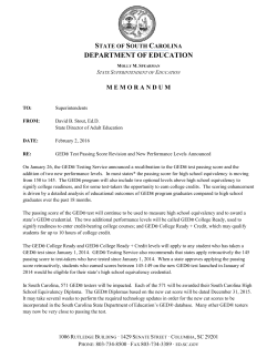 GED&reg; Test Passing Score Revision - South Carolina Department of