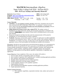 MATH 94 Intermediate Algebra