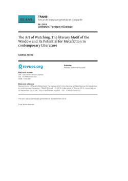The Art of Watching. The literary Motif of the Window and its