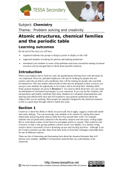 Atomic structures, chemical families and the periodic table Learning
