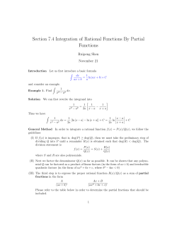 Section 7.4 Integration of Rational Functions By Partial Functions