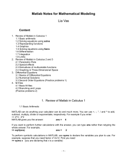 Matlab Notes for Mathematical Modeling Lia Vas