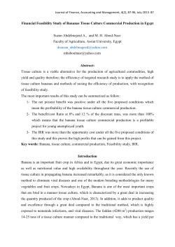 Financial Feasibility Study of Bananas Tissue Culture Commercial